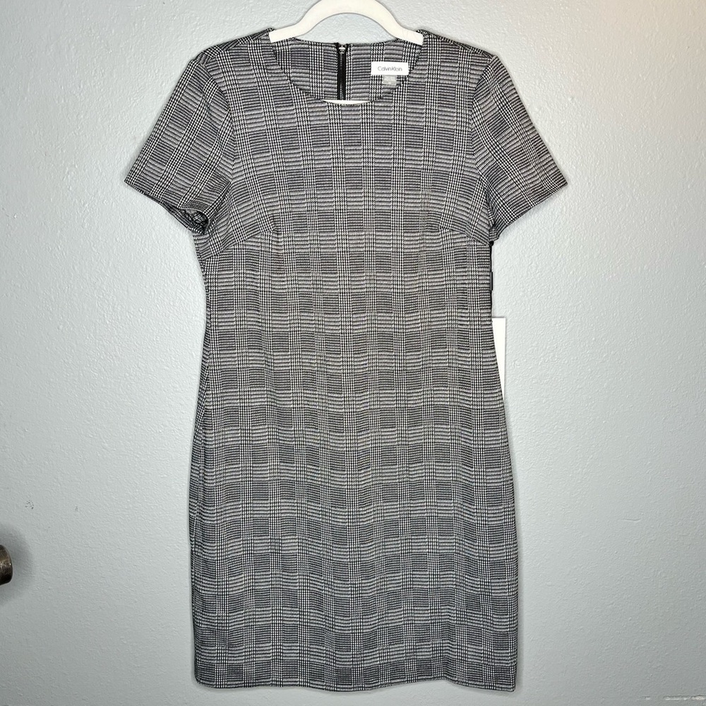 56. Calvin Klein Black & White Houndstooth Business Office Attire Dress Size 10